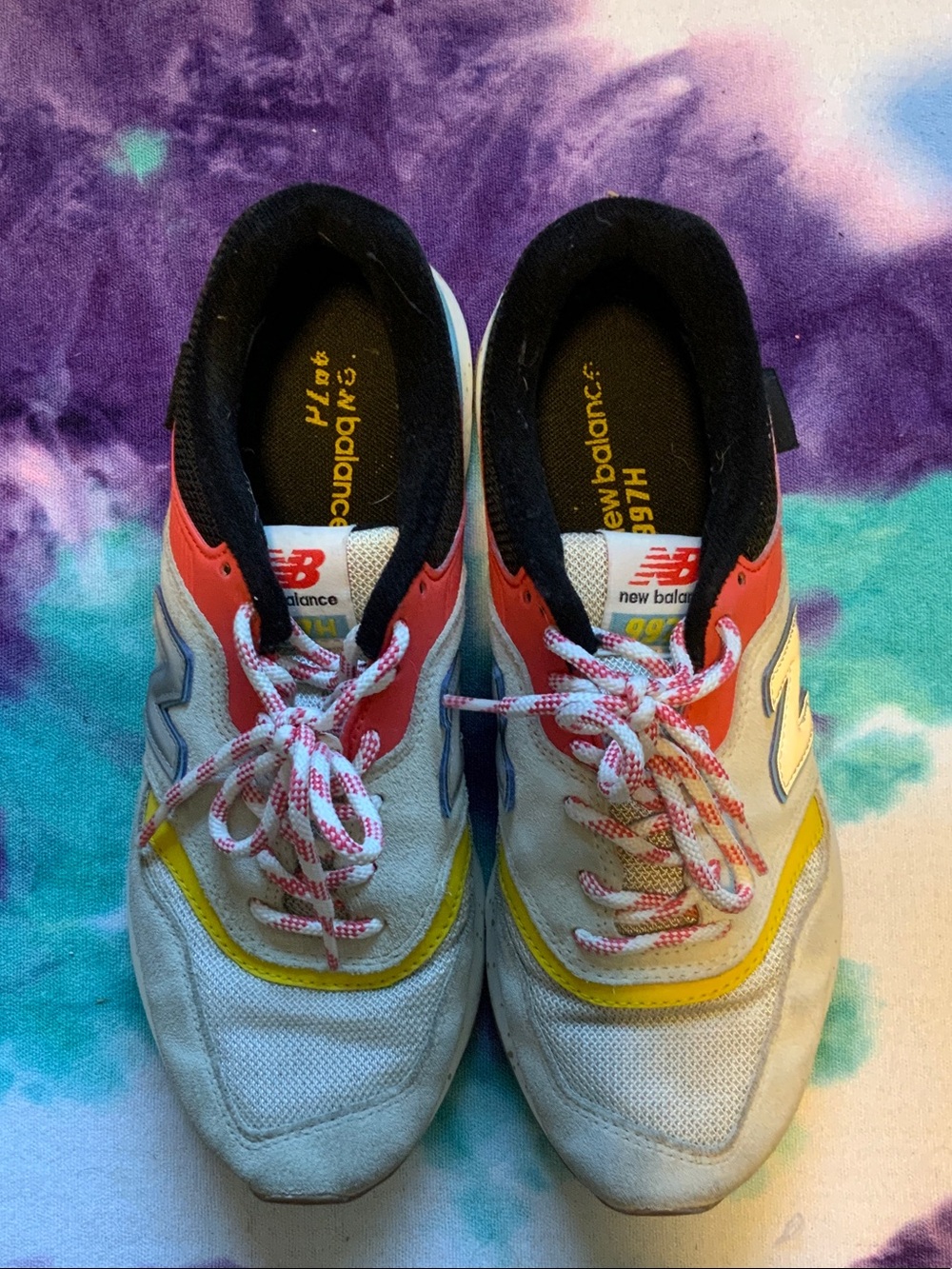 New Balance 997H women’s White Sneakers with Yellow, Red & Blue Accents